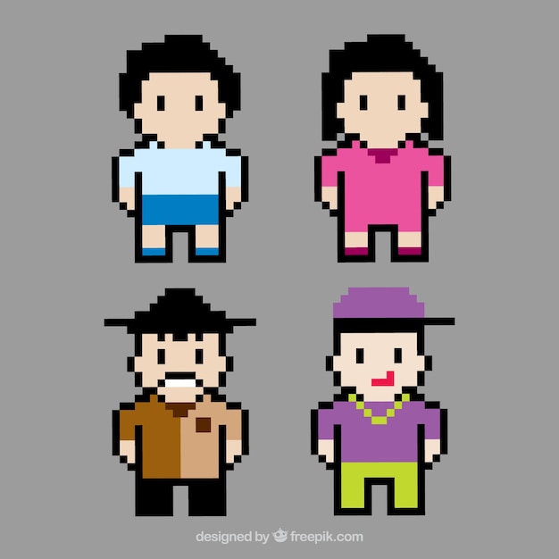 Vetor grátis quatro avatares pixelizada