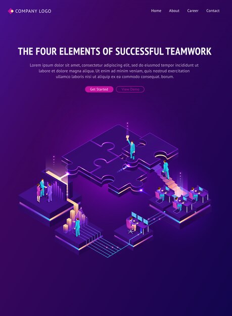Quatro elementos da página de destino do trabalho em equipe bem-sucedido