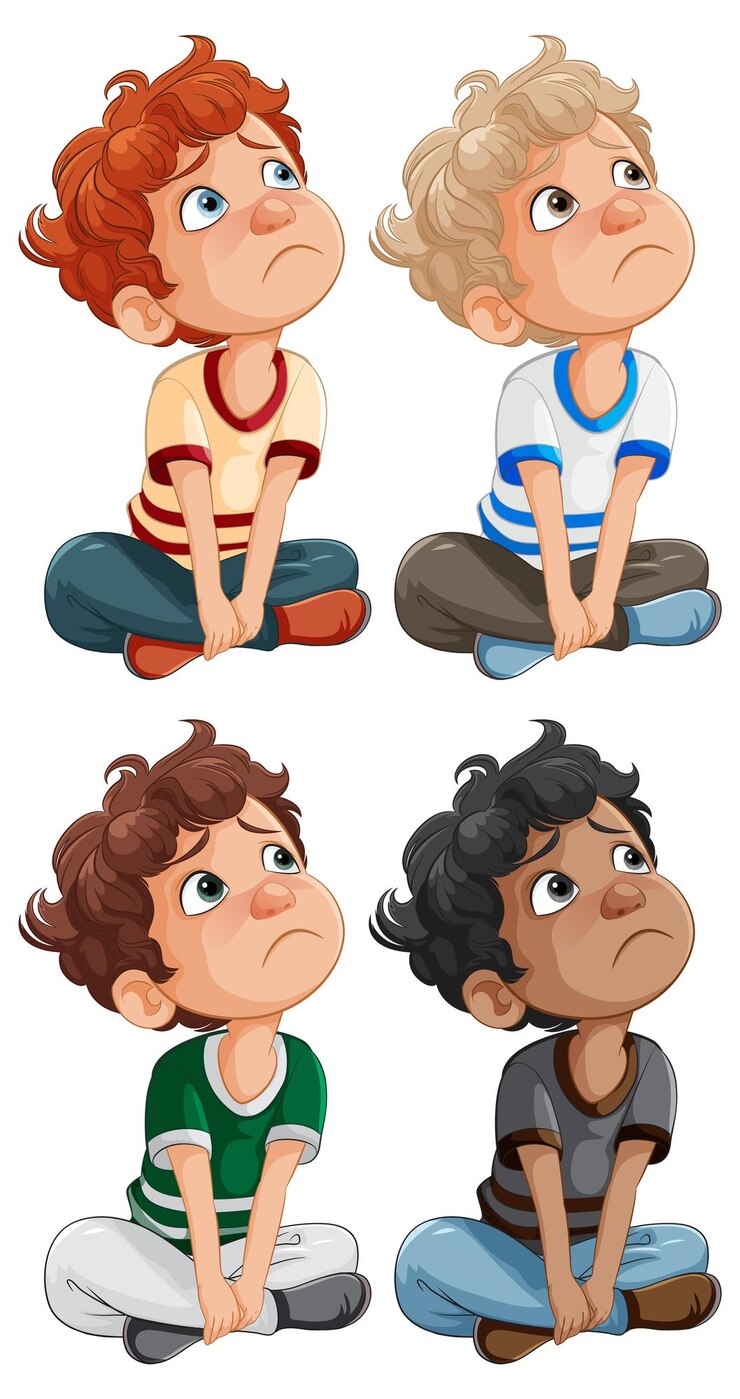 Vetor grátis quatro meninos expressando emoções diferentes