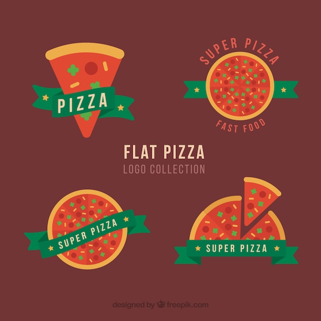 Vetor grátis quatro pizza logotipo com fitas verdes