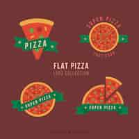 Vetor grátis quatro pizza logotipo com fitas verdes
