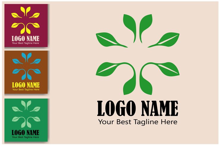 Vetor grátis quatro variações de um design de logotipo de folha verde com espaço de texto