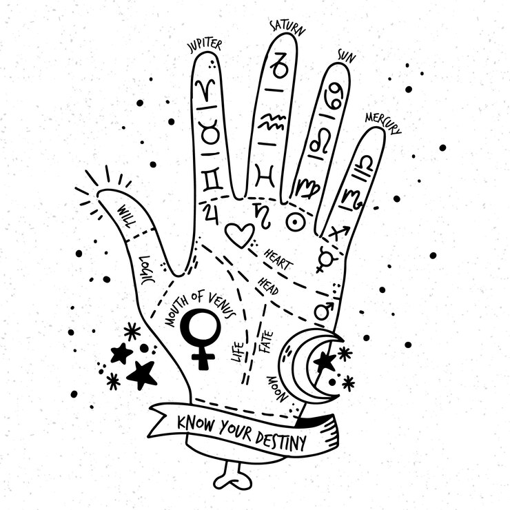 Vetor grátis quiromancia com signos do zodíaco