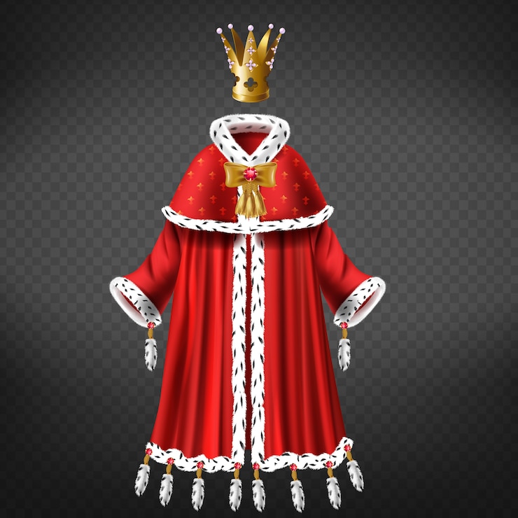 Vetor grátis rainhas, manto real de princesa com capa, manto aparado pele de arminho, borlas decoradas