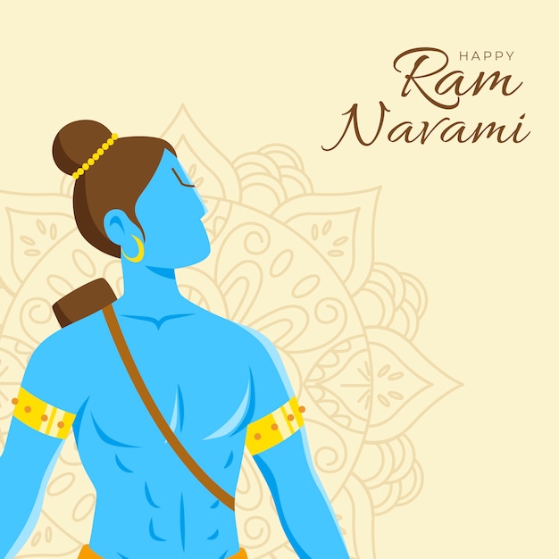 Ram navami banner com caráter hindu