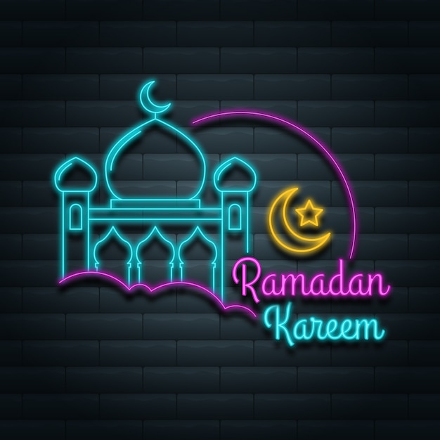 Ramadan criativo letras sinal de néon