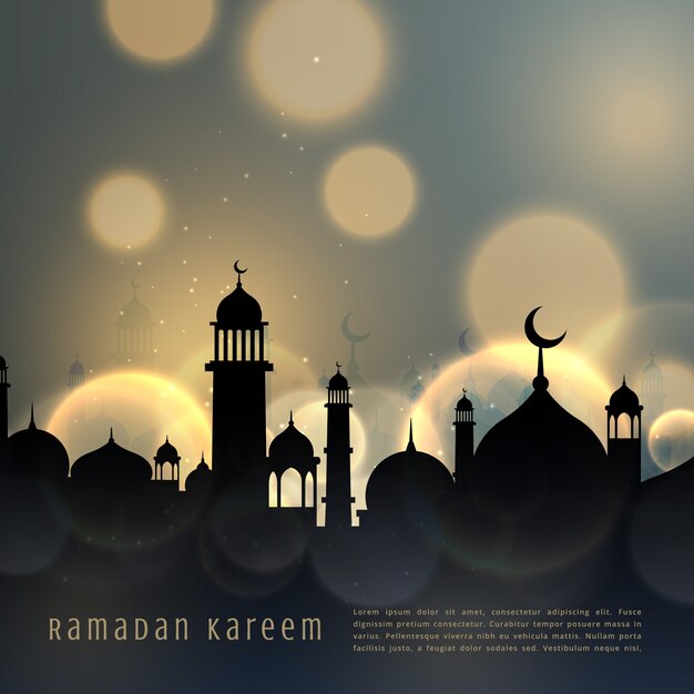 Ramadan, kareem, islâmico, sazonal, saudação, bokeh, efeito