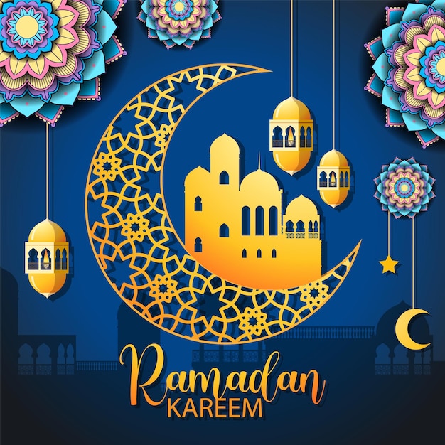 Vetor grátis ramadan kareem poster com elementos islâmicos tradicionais