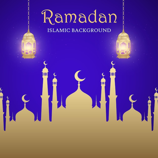 Ramadan kareem royal blue fundo bege banner de mídia social islâmica