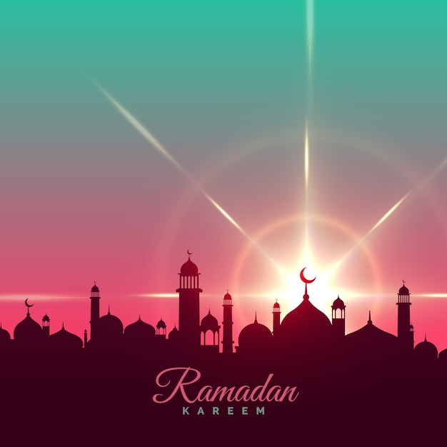 Vetor grátis ramadan, kareem, saudação, fundo, mesquita, silueta