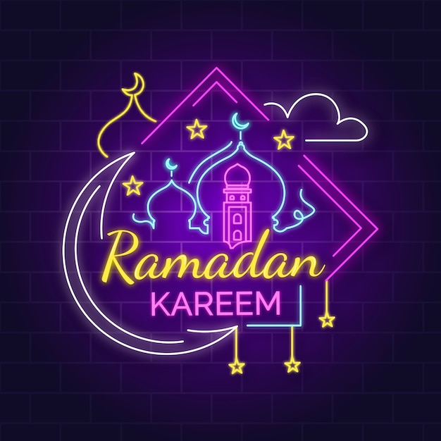 Ramadan lettering sinal de néon