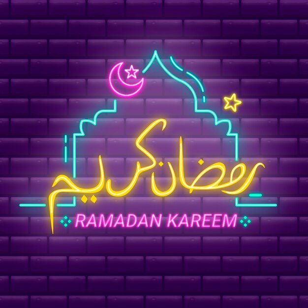 Ramadan lettering sinal de néon