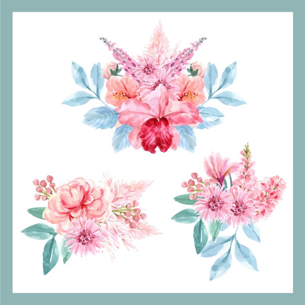 Ramalhete com conceito encantador floral, ilustração floral vintage aquarela.