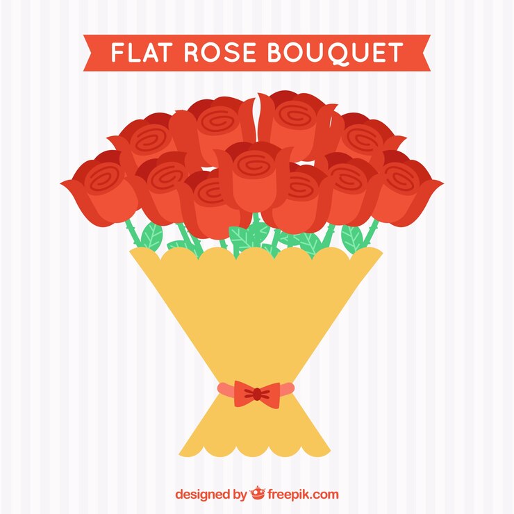 Vetor grátis ramalhete decorativo de rosas vermelhas no design plano
