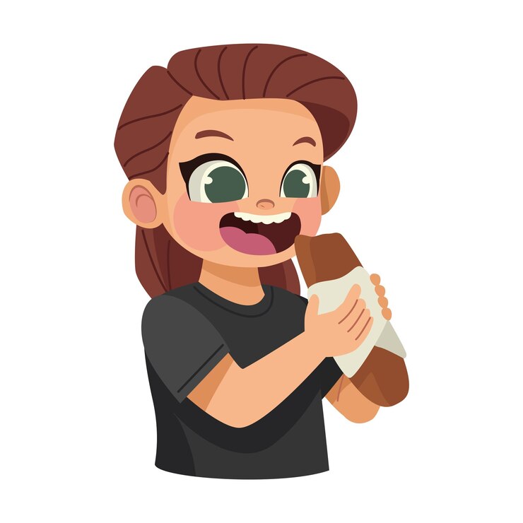 Vetor grátis rapariga a comer sanduíche ilustração isolada