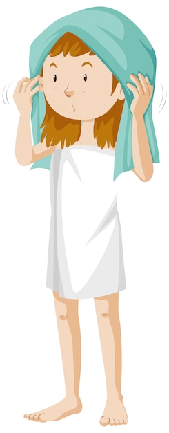 Vetor grátis rapariga a usar uma toalha depois do banho. desenho isolado