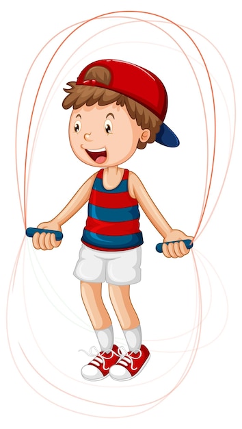 Vetor grátis rapaz dos desenhos animados pulando corda