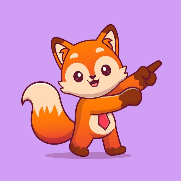 Vetor grátis raposa bonita que aponta o dedo ilustração dos desenhos animados ícone do vetor animal conceito de ícone de negócios isolado
