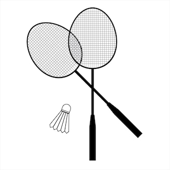 Raquete de badminton de vetor e peteca isoladas no fundo branco