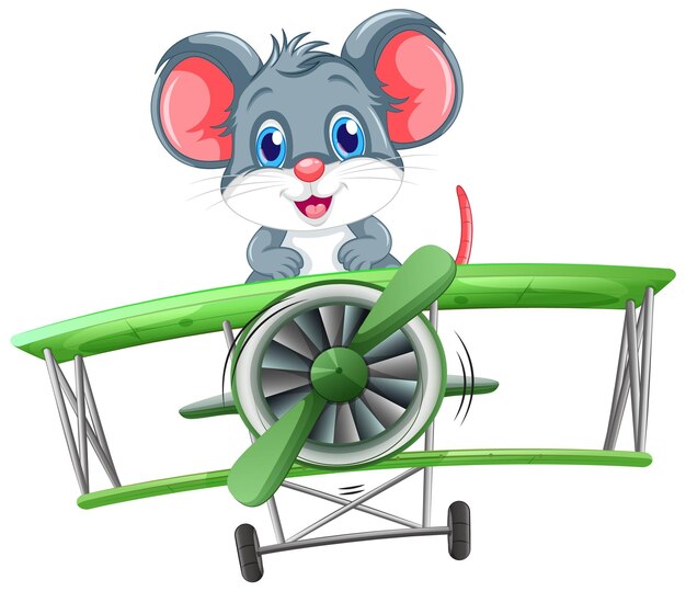Vetor grátis rato aventureiro pilotando um avião verde