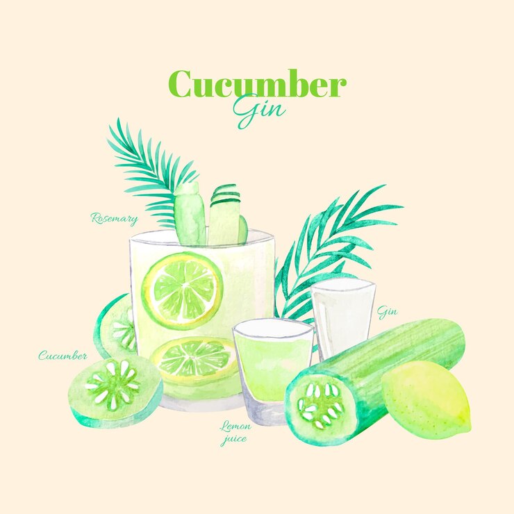 Vetor grátis receita de coquetel de pepino com gin