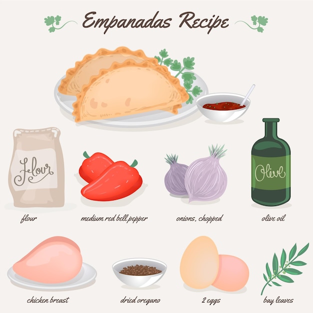 Vetor grátis receita empanada com ingredientes