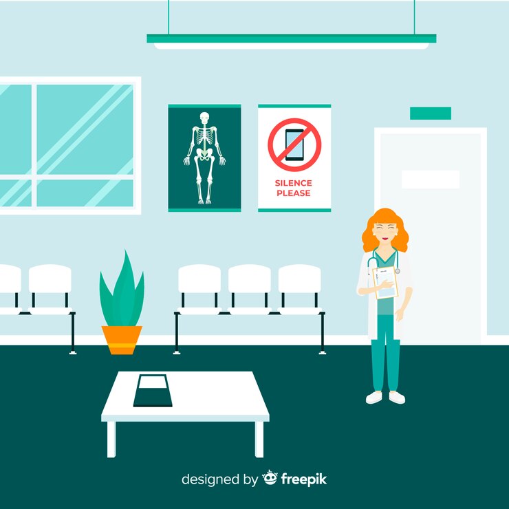 Vetor grátis recepção do hospital com design plano