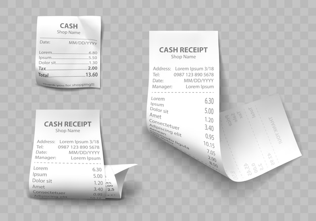 Recibo de dinheiro de loja realista, contas de pagamento em papel