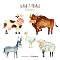 Vetor grátis recolha de animais de fazenda em estilo aquarela