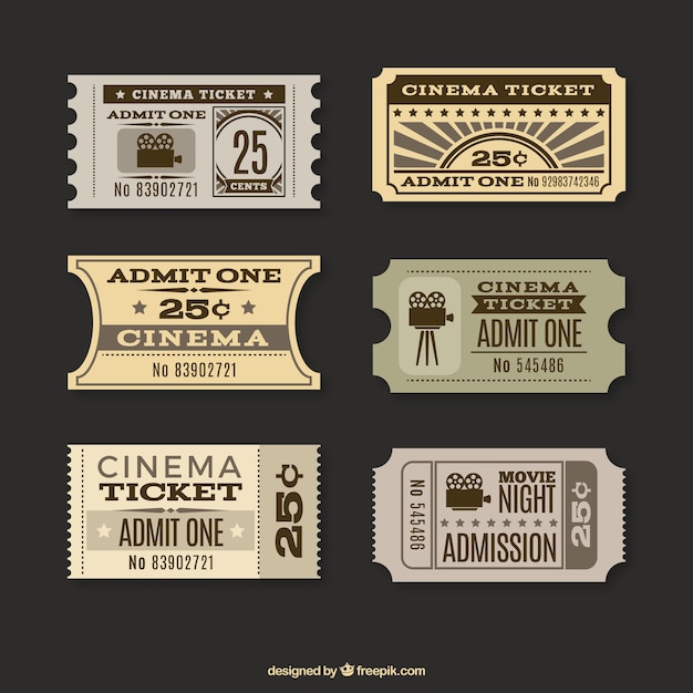 Recolha de bilhetes de cinema no estilo retro