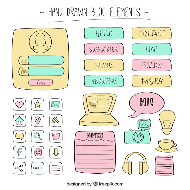Recolha de mão desenhada elemento de blogue