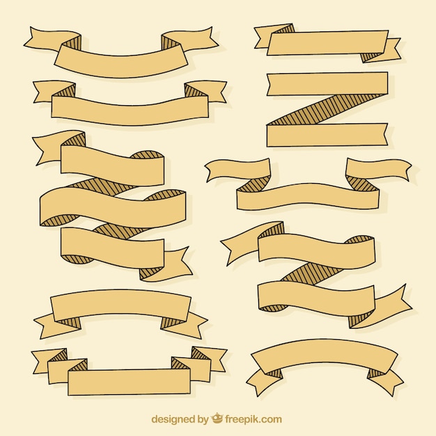 Vetor grátis recolha de mão desenhada fitas do vintage