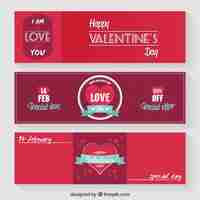 Vetor grátis red pacote banners valentine