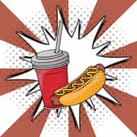 Vetor grátis refrigerante e cachorro-quente fast food estilo pop art