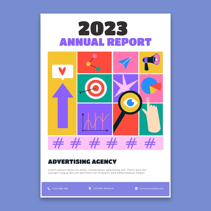 Vetor grátis relatório anual da agência de publicidade de design plano