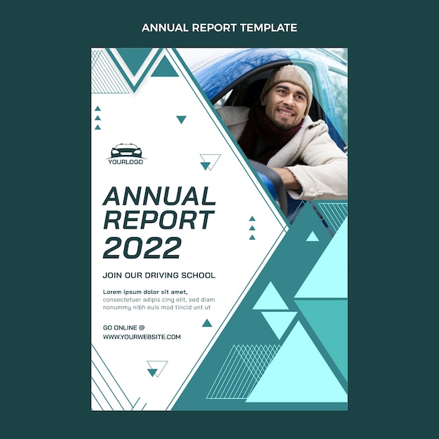 Relatório anual da escola de condução de design plano