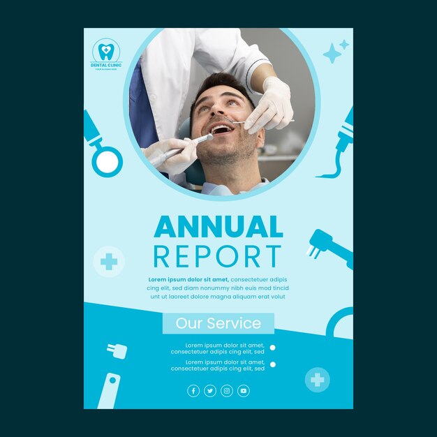 Relatório anual de clínica odontológica mínima de design plano