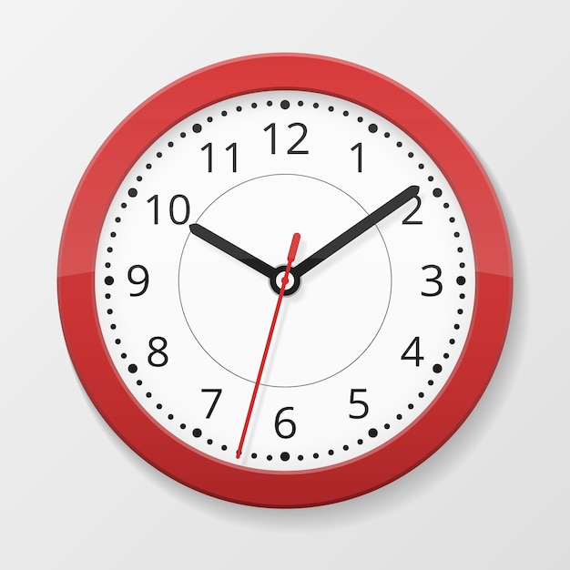 Vetor grátis relógio de quartzo de parede redondo na cor vermelha isolado no fundo branco