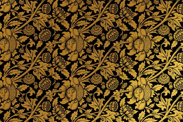 Remix de vetor de fundo floral dourado vintage com arte de William Morris