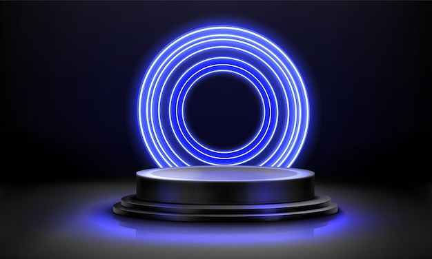 Renderização elegante de pódio com luz neon