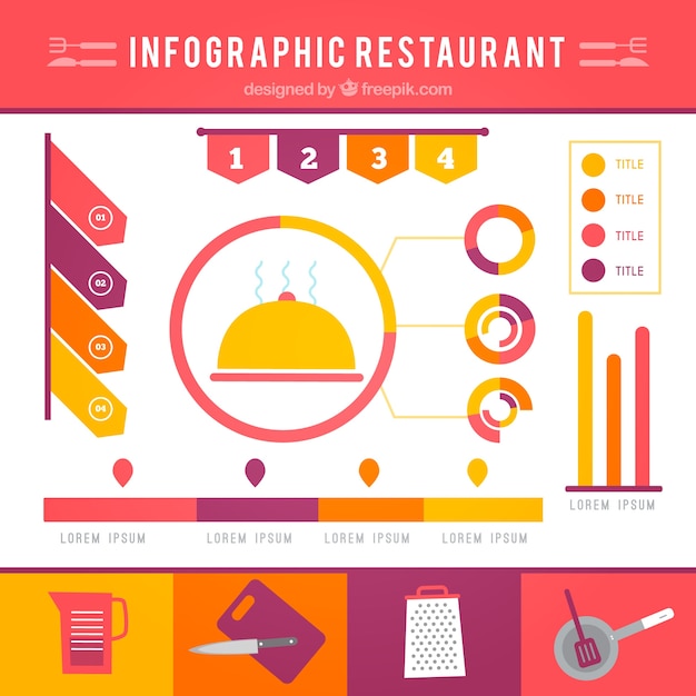 Vetor grátis restaurante infográfico na cor vermelha