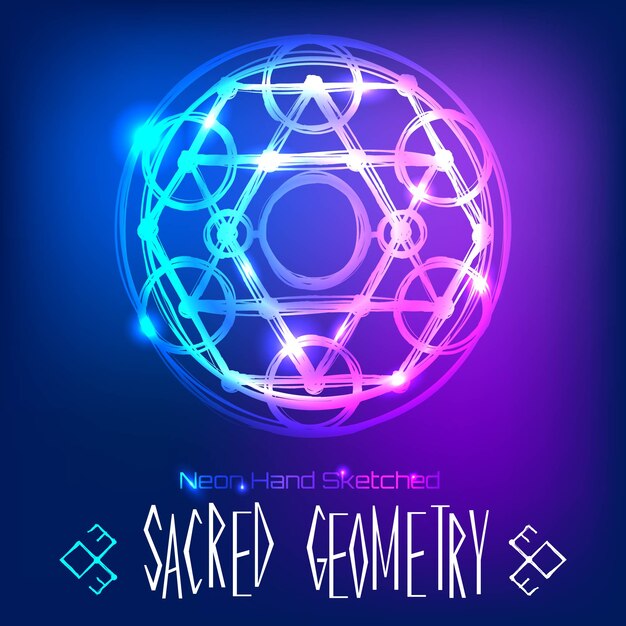 Resumo de fundo com a mão esboçou geometria neon ilustração sagrada luz vector