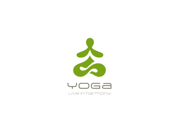 Vetor grátis resumo de logotipo de ioga homem sentado modelo de design de pose de lótus estilo de espaço negativo. meditação spa zen budismo ginástica harmonia logótipo conceito ícone