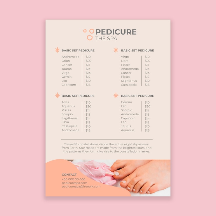 Vetor grátis resumo desenhado à mão a lista de preços de pedicure spa