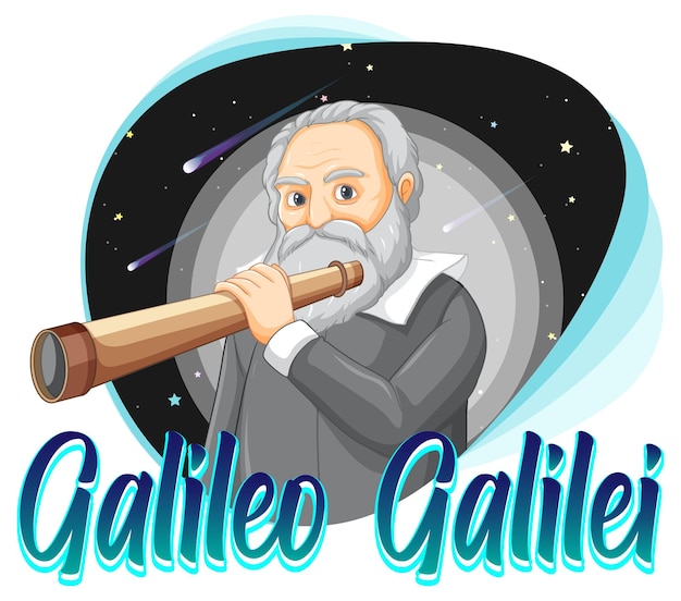 Vetor grátis retrato de galileu galilei em estilo cartoon