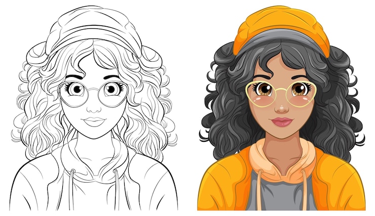 Vetor grátis retrato de mulher usando boné e óculos