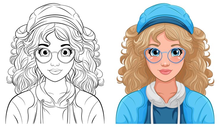 Vetor grátis retrato de mulher vestindo boné e óculos