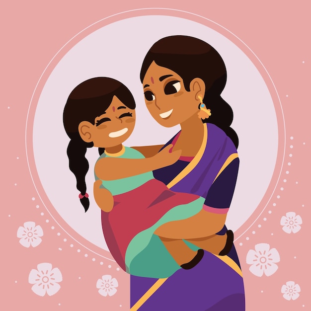 Retrato hindu de mãe e filha