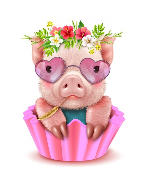 Retrato realista de porco bonito
