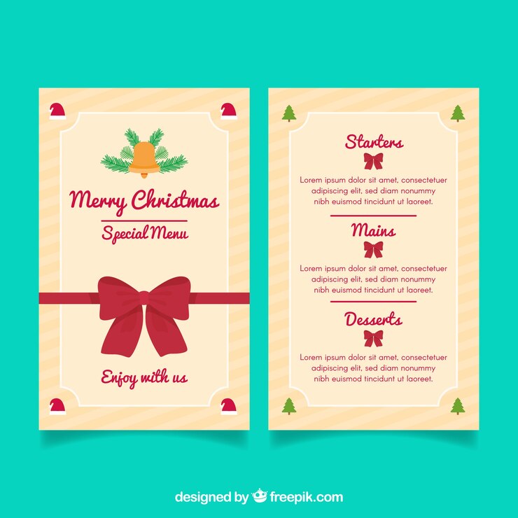 Vetor grátis retro cardápio de natal com arco vermelho